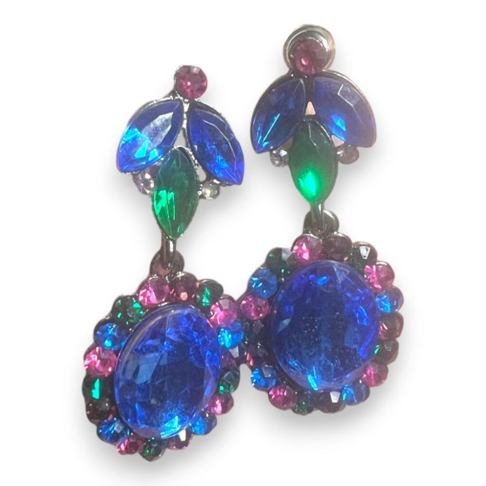 Post earrings  faux sapphire emerald pink ruby